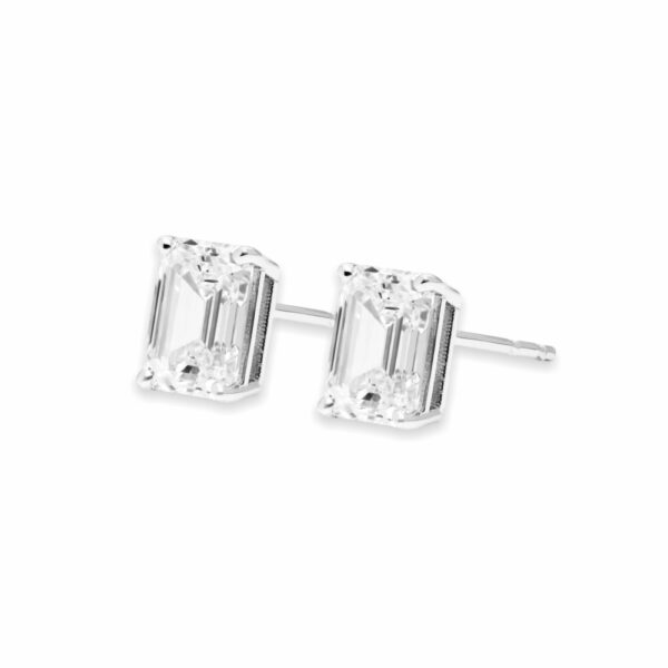 2 carat emerald diamond stud earrings - Image 2